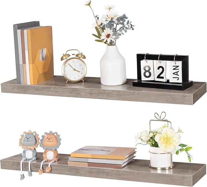 HOOBRO Floating Shelves for Wall, Wall Mounted Shelf Set of 2, 31.5" Hanging Shelf with Invisible Brackets, for Wall Decor Storage in Bathroom Bedroom Kitchen Living Room Office, Greige BG80BJP201