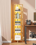 TUTOTAK Corner Shelf with LED Light, 6-Tier Corner Bookshelf for Small Space, Narrow Display Corner Shelf Stand with Storage Rack, for Living Room, Bedroom, Natural BS08BN006L