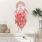 Pink Dream Catcher Wall Decor Crystal Tree of Life Dream Catchers Handmade Feather Dreamcatcher Wall Hanging Ornament for Bedroom Living Room Home Decor