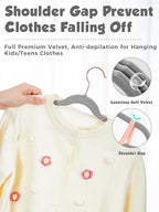 Smartor Kids Velvet Hangers 50 Pack, 14 Inch Premium Non Slip Kids Felt Hangers for Closet, Space Saving Toddler Clothes Hanger for Youth's Childrens' Clothes (Rose Gold Hook)- Grey