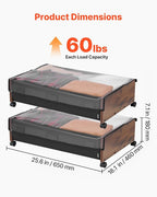 VEVOR Under Bed Storage with Wheels, 36.0 x 18.1 x 7.3 inch, Underbed Containers with Clear Lid, Underbed Shoe Organizer, Rolling Under the Bed Storage Bins for Clothes Shoes Blankets Bedroom, 2 Pack