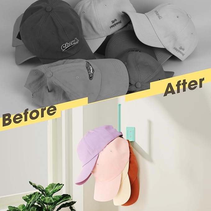 2 Pack Hat Racks for Baseball Caps, Stainless Steel Hat Organizer for Baseball Cap, Hat Holder Storage Organizer, Hat Hanger Strong Adhesive/Wall Drilled for Door, Bedroom, Closet(Light Blue 6 in)