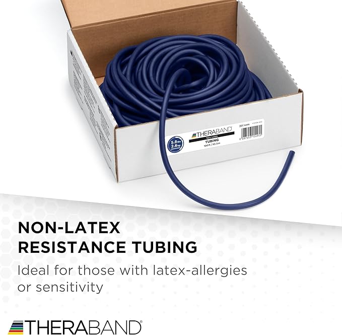 THERABAND Latex Resistance Tubing, Red, Medium Level 2, 100 ft Roll, Professional Grade Resistance Band for Exercise, Upper and Lower Body Workouts, Cut-to-Length, Color-Coded Levels