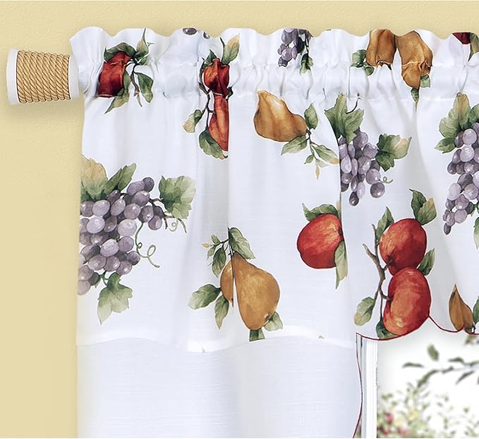 Ergode Ambrosia Embellished Tier & Swag Set | Realistic Fruit Print | Elegant Decorative Accents | Easy Installation | 58x24