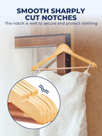 Smartor Wooden Hangers 10 Pack, Solid Wood Coat Hanger for Closet, Heavy Duty Wood Hangers for Suits, Shirts, Dresses, with 360° Rose Gold Hook, Non Slip Pant Bar, Natural