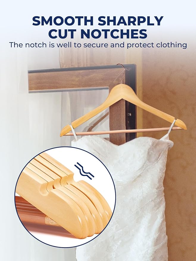Smartor Wooden Hangers 20 Pack, Solid Wood Coat Hanger for Closet, Heavy Duty Wood Hangers for Suits, Shirts, Dresses, with 360° Rose Gold Hook, Non Slip Pant Bar, Natural