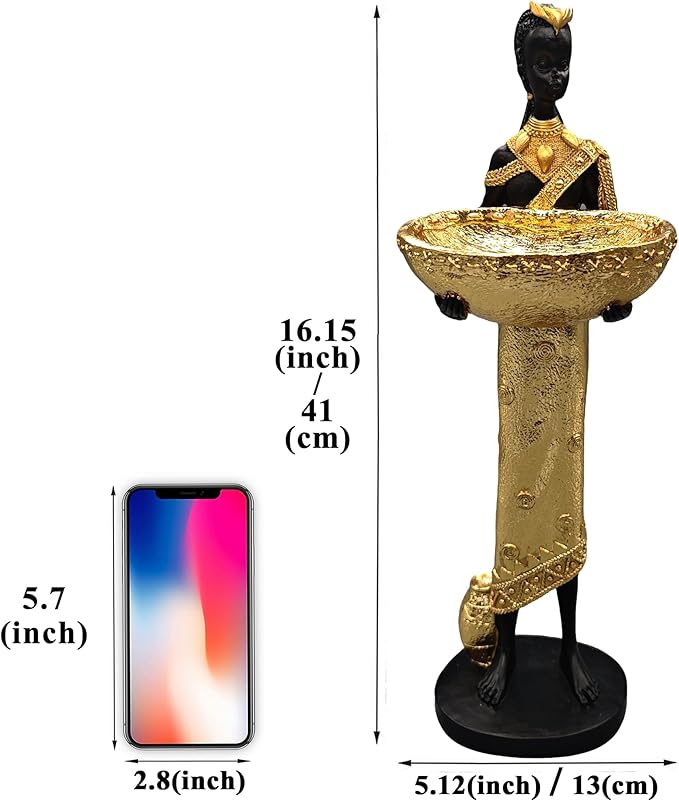 African Statue Tray - 16" Tribal Lady Figure Sculpture for Home Decor,for Living Room/Foyer/Study - Handmade Decorative for Houswarming/Wedding/Birthday Gift