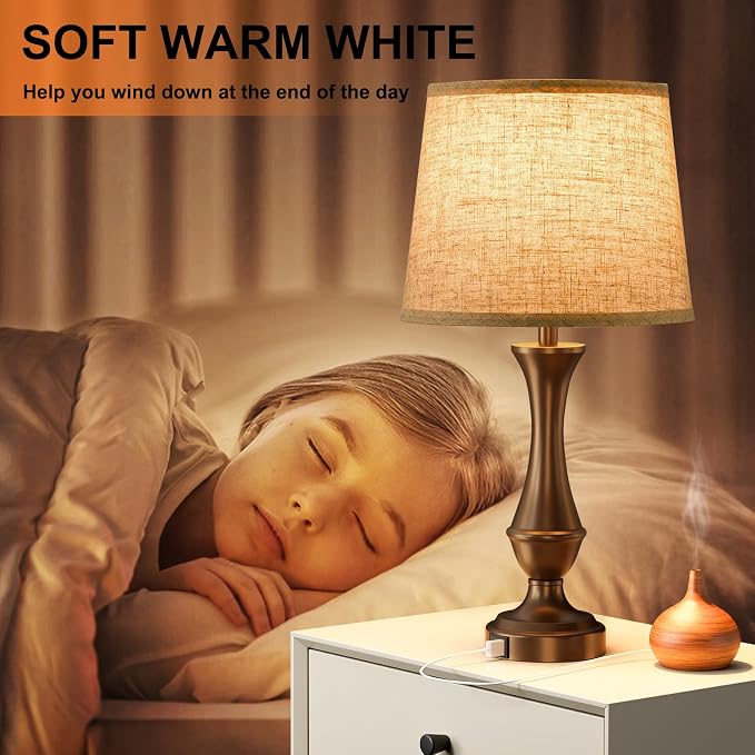 Seealle Upgraded Touch Lamps for Night Stands Set of 2 - Bedside Lamps with USB C+A, 3 Way Dimmable for Bedroom Living Room End Tables Office (Beige& Brown)