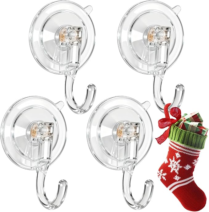 HEYHOUSE Wreath Hangers for Front Door, Clear Suction-Cup-Hooks Wreath-Door-Hanger on Glass Window,Easter Valentine’s Decorations Indoor Outdoor Over The Doors Hooks,Removable and Reusable, 4 Pack