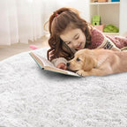 OLANLY White Round Rugs for Bedroom - Machine Washable, 3 ft Circle Area Rugs for Living Room, Soft and Fluffy Shaggy Carpet for Teen Girls and Boys, Nursery Rooms, Dorms, Home Decor Aesthetic