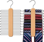 Tie Hanger 2 Pack,Tie Organizer for Closet 20 Storage Capacity,Wooden Necktie Organizer Tie Storage,360 Degree Rotating Accessory Organizers for Tie,Belt,Scarf