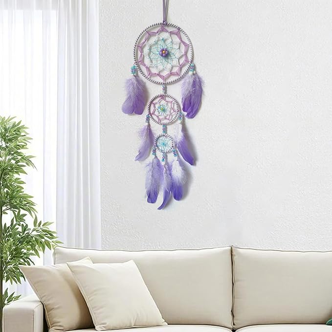 Purple Dream Catcher Feather Dream Catchers Wall Decor Handmade Dreamcatcher Wall Hanging Ornament for Bedroom Living Room Home Decor