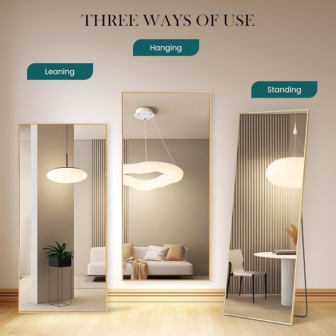 DUMOS 71"x26" Full Length Mirror, Full Body Mirror with Aluminum Alloy Thin Frame, Standing Mirrors with Leaning or Hanging, Suitable for Bedroom, Livingroom, Cloakroom, Gold