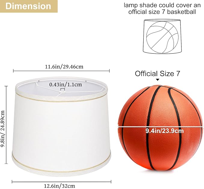 Lampshades Set of 2 for Table Lamps, Floor Lamps, Fabric White Lamp Shades 11.6" Top x 12.6" Bottom x 9.8" High, Drum Lampshades(Spider Fitter), Medium Lamp Shades Replacement, Easy Assembly Required