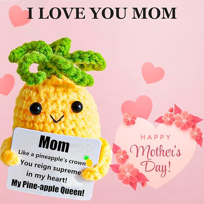 Mothers Day Birthday Gifts for Mom, Funny Gift Emotional Positive Support Pineapple, Handmade Positive Crochet Knitted Doll Gifts for Women, Boys, Girls.