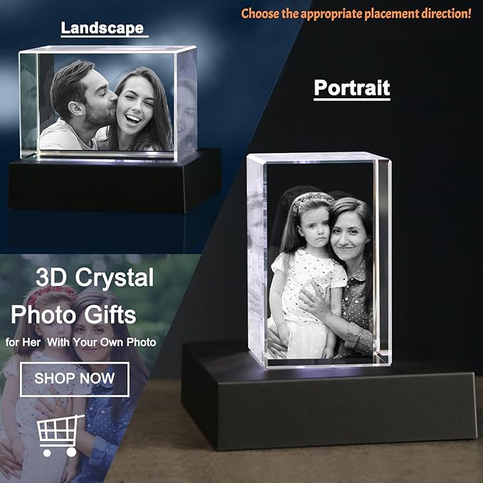 3D Photo Crystal,Personalized Gift for Dad Husband Grandpa,Custom Anniversary,Birthday,Memorial,Couples Gifts,Custom 3D Picture in Crystal