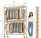 BATHWA Heavy Duty Garment Rack on Wheels, Rolling Clothes Racks for hanging clothes, Modern Closet Wardrobe Clothing Rack with 8 Side Hangers, Gold