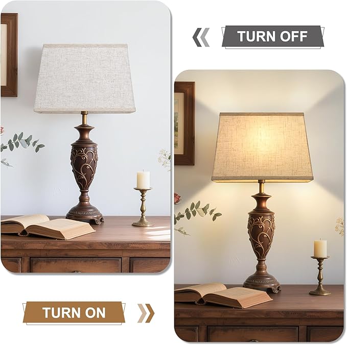 Rectangle Lamp Shades Set of 2, Top 7"x12.5", Bottom 9"x15", Height 10"，Large Beige Lampshades for Table Lamps Floor Lamps, Square Lamp Shade Replacement, Spider, Harp Holders Included, Easy Assembly