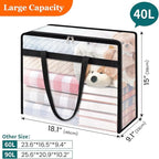 4 Pack Clear Storage Bags for Comforter, Clothes & Bedding, Plastic Blanket Storage with Zipper and Handle, Moving Bags, Closet Organizer and Under-Bed Storage (40L)