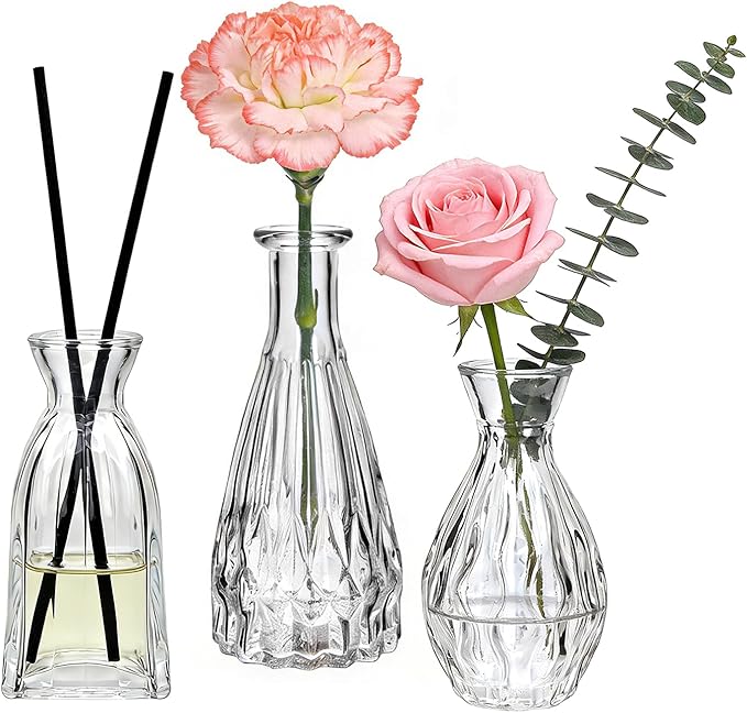 Glass Bud Vases in Bulk, 3pcs Small Glass Vase for Elegant Centerpieces,Mini Vases for Flowers,Small vases for Home Wedding Living Room Wedding Party