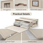 8 Pack Foldable Bed Sheets Set Organizers and Storage(Cal King Size),Linen Fabric Closet Organizers with Window,Folding Bedding Storage Box for Bedsheets and Pillow Cube Organizer-Beige