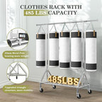 Clothes Rack Load 450 LBS, Heavy Duty Garment Rack, Standing Rolling Metal Hanging Clothes with Sturdy Wheels & Shelves, Silver