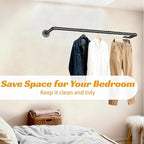 50 INCH Clothes Rack Wall Mounted, Industrial Pipe Garment Rack, Multi-Purpose Clothing Rod for Closet, Laundry Room, Retail Display, Black