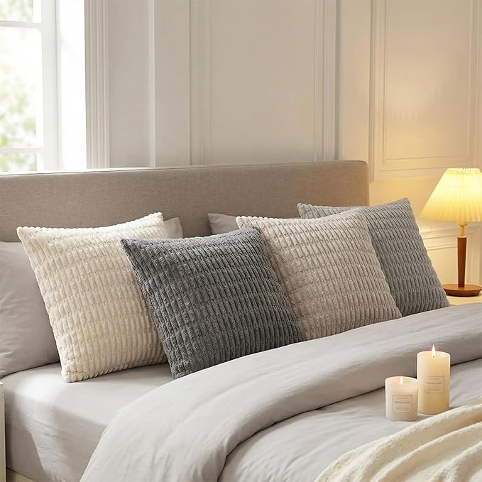 Fancy Homi 4 Packs Decorative Throw Pillow Covers for Living Room Couch Bed, Modern Farmhouse Boho Home Décor Accent Cushion Case, 28" x 28", Grey Series