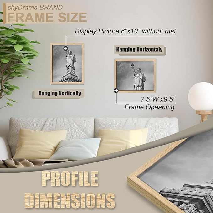 Natural Solid Wood 8x10 Picture Frame, Display 8 x 10 Inch Picture Poster Photo, Vertical & Horizontal Wall Hanging - 2 Pack/Natural/8"x10"