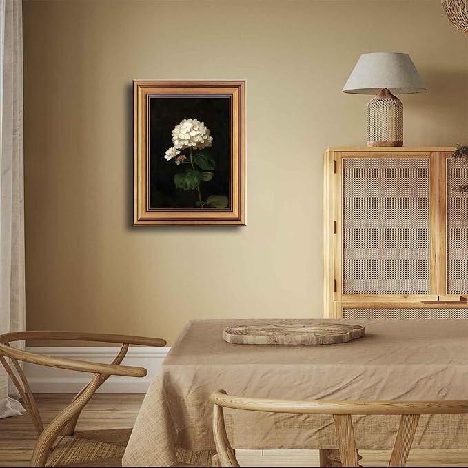Gold Framed Moody Flower Canvas Wall Art White Hydrangea Living Kitchen painting Decor Pictures Bedroom Vintage Plant Floral Posters Prints for Corridor Classroom Bedroom Woman Room Decoration