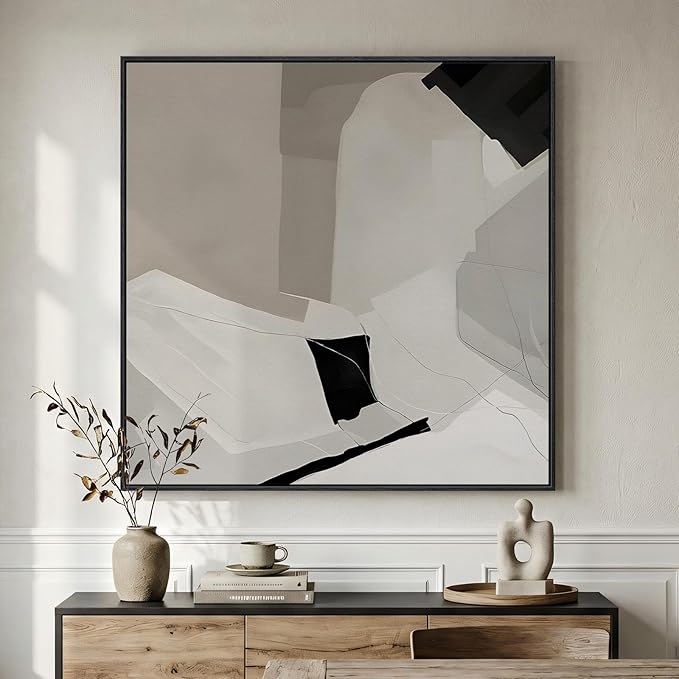 Extra Large Framed Black and White Abstract Wall Art for Living Room, Oversized Square Modern Canvas Prints Paintings, Neutral Minimalist Pictures for Hallway Dining Bedroom Office Wall Decor 40x40 In