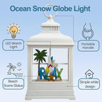Tropical Beach Vacation Themed Snow Globe Lantern with Music - USB or Battery Powered Light Up Water Lantern with Surfboard Swirling Glitter Water Globe Costal Ocean Decor (Coconut Tree)