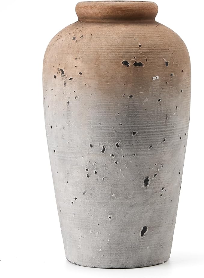 Emotionally Grounded Vase, Vaseking Large Ceramic Rustic Vase, 11 inch Minimalist Decorative Farmhouse Tall Vases for Home Decor, Living Room, Enterway, Table Decoration, Brown