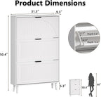 Shoe Cabinet for Entryway with 3 Flip Drawers, Slim Wooden Shoe Storage Organizer with Modern Fluted Pannel，Freestanding Narrow Hidden Shoe Rack for Hallway, Foyer, Living Room