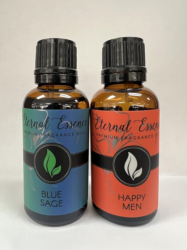 Eternal Essence Oils 2 Pack 30ml Premium Fragrance Oil - Blue Sage & Happy Men - for Candle, Soap Making, Aromatherapy, Diffusers, Home Care, & Humidifiers