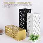 Umbrella Organizer, Multifunctional Umbrella Holder, Hollow Pattern Design Square Shape Umbrella Stand Rack, Metal Umbrella Basket Holder Stand for Home Hotel (Gold)