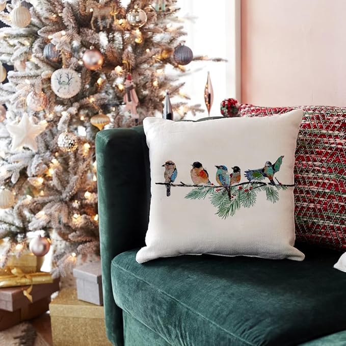 RABUSOFA Christmas Pillow Covers 20x20 Inch Birds Winter Decorations Christmas Throw Pillow Cases Xmas Outdoor Birds Decor Decorative Pillows for Couch Holiday Teal