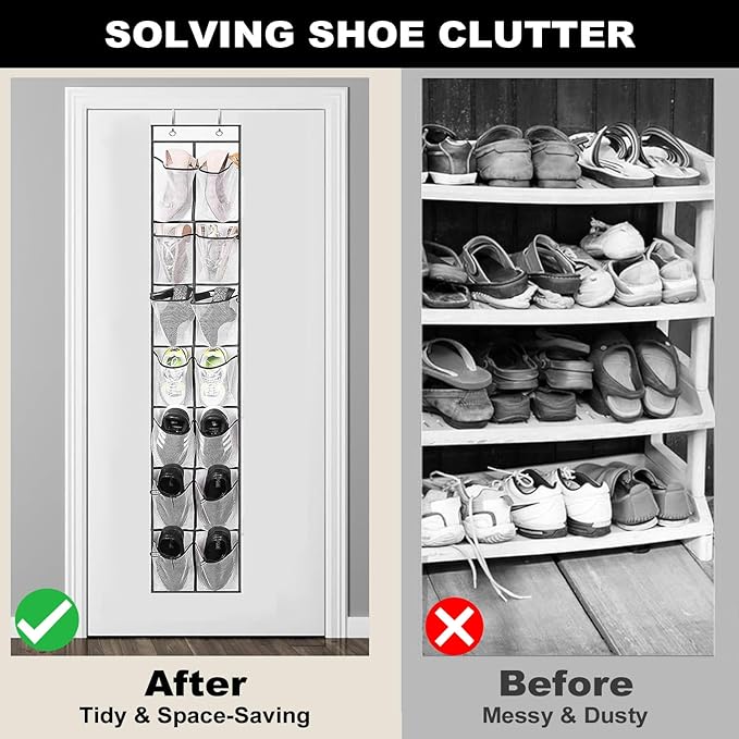 12 Large Pockets Over Door Hanging Shoe Organizer, White