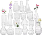 Set of 20 Glass Bud Vases,Small Clear Vases,Wedding Centerpiece Table Decorations,Clear Vintage Embossed Mini Vases,Flower Arrangements in for Party or Home Decor