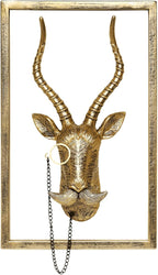 Newinhome Animal Heads Wall Decor (Includes Metal Frame) Resin Animals Sculptures Head Wall Hanging Decoration Gold vintage Wall Sculpture for Living Room Bedroom Office(Antelope)