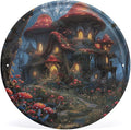 Wall Picture, with Mushrooms and Flowers Printed Circular Iron Hanging Picture,Wall Art Decor,Home for Bedroom Living Room Bathroom Decor,Iron Painting 11.8X11.8 in