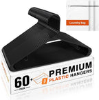 HOUSE DAY Black Plastic Hangers 60 Pack & Medium Mesh Laundry Bags 3 Pack - Space-Saving & Non-Slip Clothes Hangers with Hooks + Delicates Wash Bags Pefect for Closet Storage and Organization