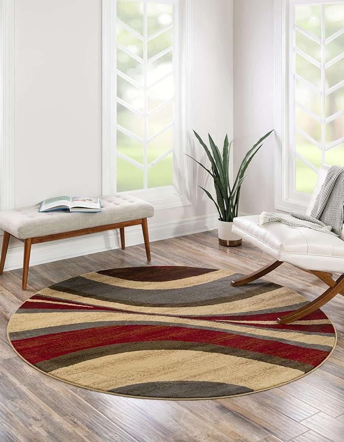 Unique Loom Barista Collection Area Rug - Ngada (6' 1" Round, Beige/Red)
