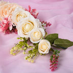 Lvydec Artificial Peony Flower Swag, 25 Inch Decorative Swag with Champagne Peony White Rose and Green Leaves for Wedding Arch Front Door Wall Decor