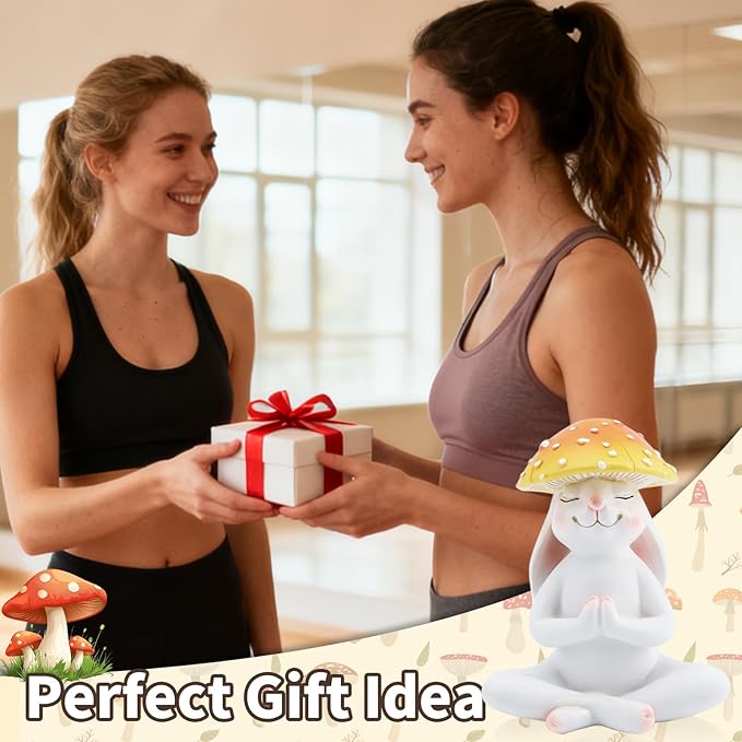 Meditation Mushroom Resin Statues – Cute Yoga Mushroom Figurines for Desk, Home, Office & Garden Decor – Zen Resin Sculptures for Living Room, Patio, Tabletop & Backyard (1 Pack, Rabbit)