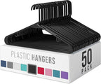 Plastic Hangers 50 Pack Black - Clothes Hangers - Makes The Perfect Coat Hanger and General Space Saving Clothes Hangers for Closet - Percheros Ganchos para Colgar Ropa Hangars