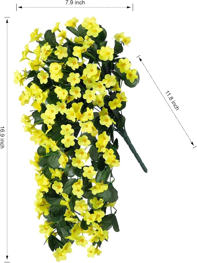 Artificial Faux Hanging Plants Flowers for Outdoor Spring Summer Decor, 2 PCS Fake Silk Yellow Daisy Long Vines Orchid UV Resistant Realistic Mums for Outside Home Porch Patio Balcony Planter