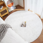 Ghouse Faux Rabbit Fur Round Rug 8ft White Round Rugs for Bedroom Decor Fluffy Area Rugs for Living Room, no-Shedding Carpet Sheepskin Washable Rug Rome Decor