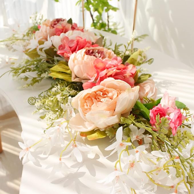DULRLLY Artificial Peony Flower Swag, 30 in Wedding Arch Flowers, Faux Floral Swag for Lintel, Over The Door Decorative Swag, Rustic Artificial Floral Swag for Home Decor (1)