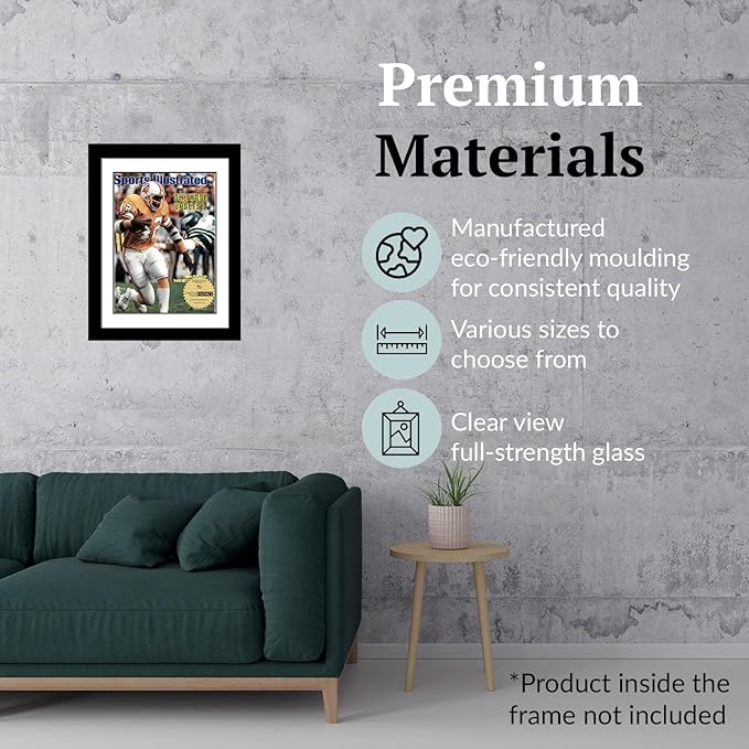 Creative Picture Frames 8 x 10.75 Magazine Frame with Full-Strength Glass, Holds Up To A 1/4" Thick Media with Installed Hangers for Easy Mounting, 10x12 Manhattan Black Frame with White Mat